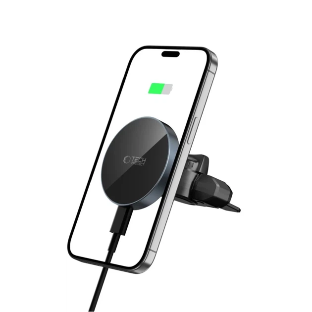 Автодержатель с функцией беспроводной зарядки Tech-Protect MM15W-V5 Magnetic CD & Vent Car Mount 15W Black with MagSafe (5906302361083) - изображение 3