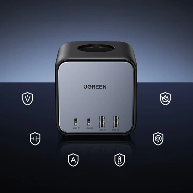 Сетевой удлинитель Ugreen 2x USB-C/2x USB-A/3x AC 65W Black (6941876221264) - изображение 5