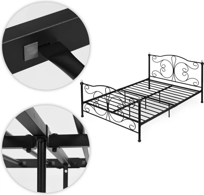 Łóżko ModernHome by Multistore metalowe ze stelażem 140 x 200 cm Czarne (DNYSF333A) - obraz 7