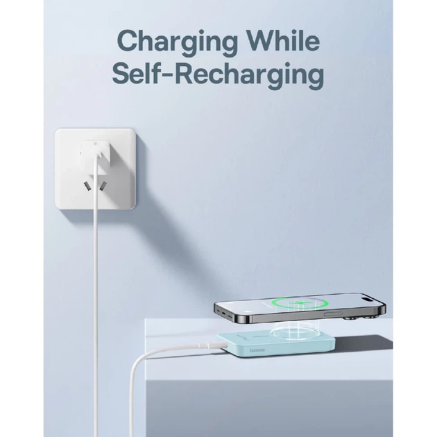 Портативное зарядное устройство Baseus Magnetic Mini 20W | 7.5W 5000mAh Blue with USB-C to USB-C Cable with MagSafe (P10022107313-00) - изображение 8