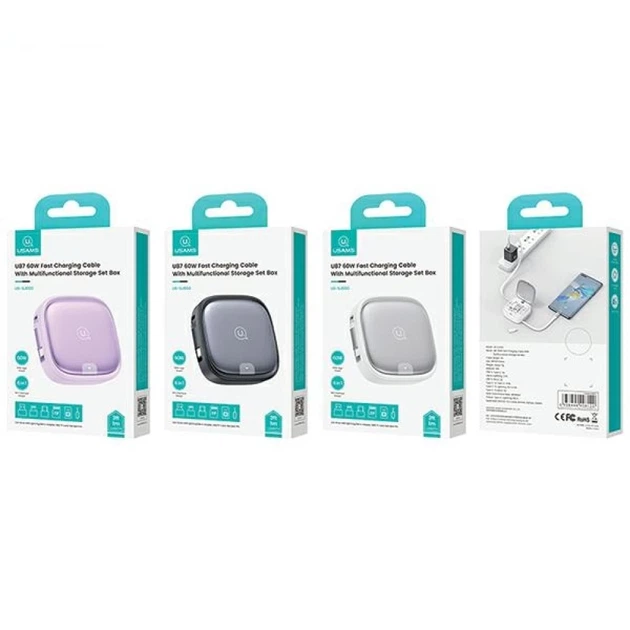 Kabel Usams Pocket 3‑in‑1 USB‑A/USB‑C/Lightning/Micro‑USB 60W 90 cm Purple (6958444908137) - obraz 11