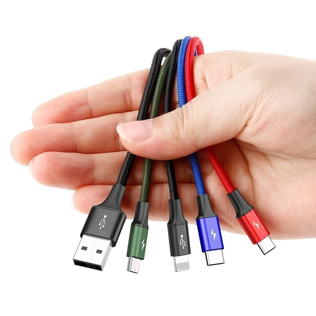 Кабель Baseus Rapid 4-in-1 USB-A to 2xUSB-C/Lightning/Micro-USB 1.2m Black (CA1T4-B01) - изображение 5