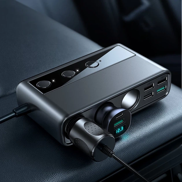 Автомобильное зарядное устройство Joyroom 9-in-1 5x USB-A/USB-C/3x Cigarette Lighter Socket 154W Black (JR-CL06) - изображение 5