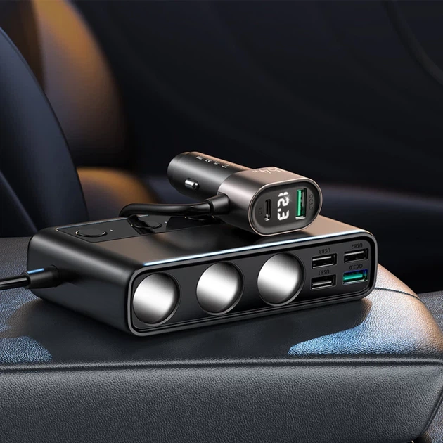 Автомобильное зарядное устройство Joyroom 9-in-1 5x USB-A/USB-C/3x Cigarette Lighter Socket 154W Black (JR-CL06) - изображение 8
