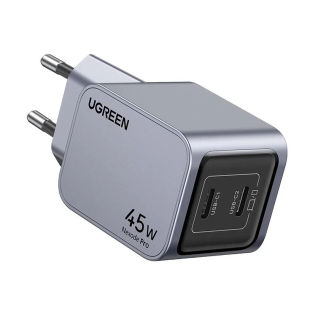 Сетевое зарядное устройство Ugreen Nexode Pro 45W 2x USB-C Grey (6941876230082) - изображение 3