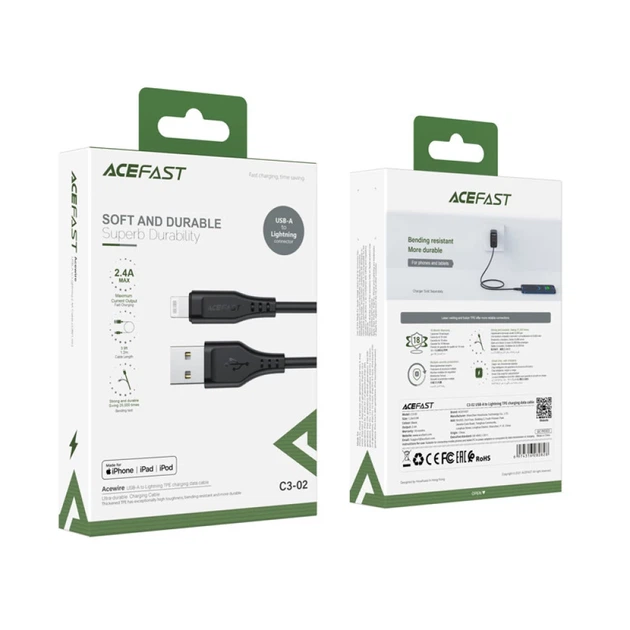Кабель Acefast MFI USB-A to Lightning 1.2m Black (C3-02 Black) - Фото 5 Кабель Acefast MFI USB-A to Lightning 1.2m Black (C3-02 Black) - изображение 5