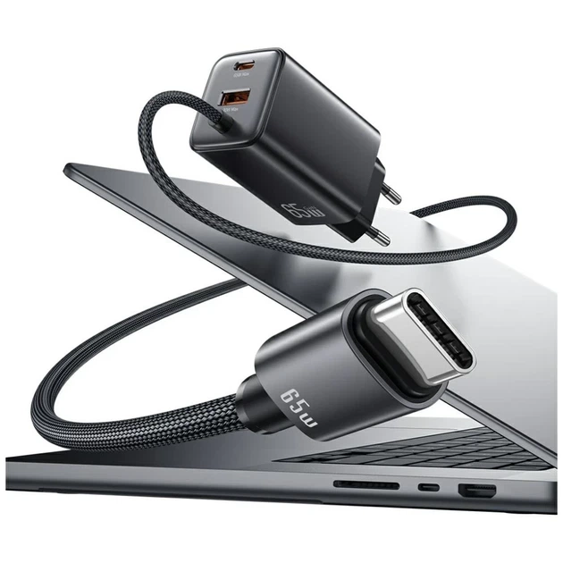 Сетевое зарядное устройство Usams JC Series PD/QC 65W USB-C | USB-A with Built-In USB-C Cable Black (CC266TC01) - Фото 8 Сетевое зарядное устройство Usams JC Series PD/QC 65W USB-C | USB-A with Built-In USB-C Cable Black (CC266TC01) - изображение 8