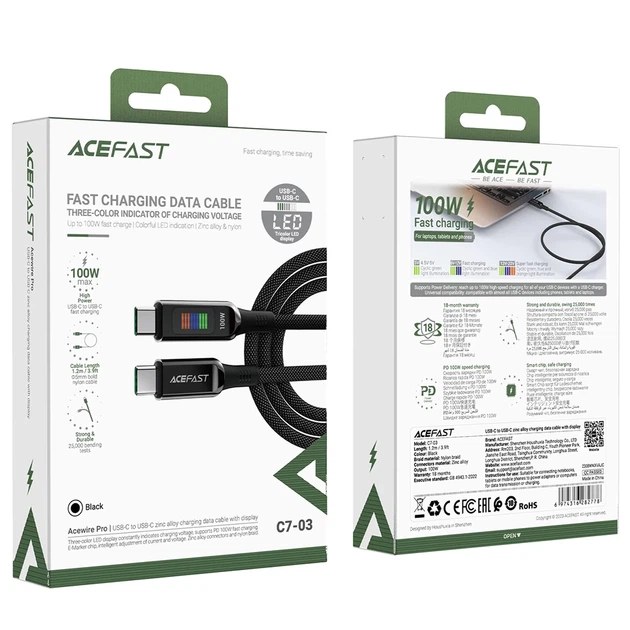 Кабель Acefast Display Cable USB-С to USB-С 1.2m 100W Black (C7-03) - изображение 5
