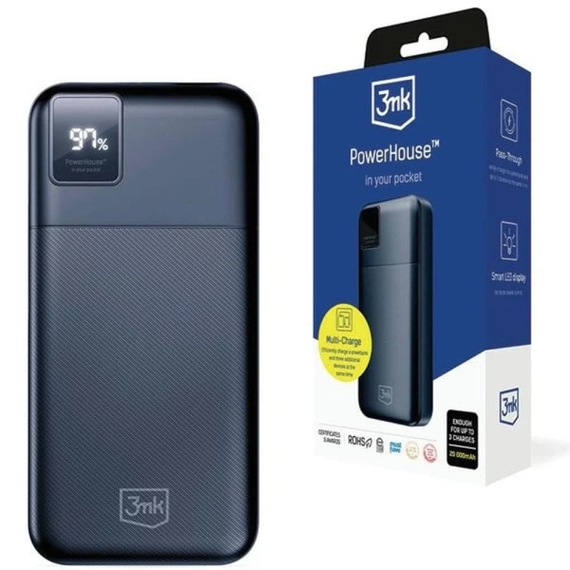 Портативное зарядное устройство 3mk PowerHouse 20000 mAh USB-C | 2x USB-A QC 3.0 PD Blue (5903108527224) - Фото 1 Портативное зарядное устройство 3mk PowerHouse 20000 mAh USB-C | 2x USB-A QC 3.0 PD Blue (5903108527224) - изображение 1