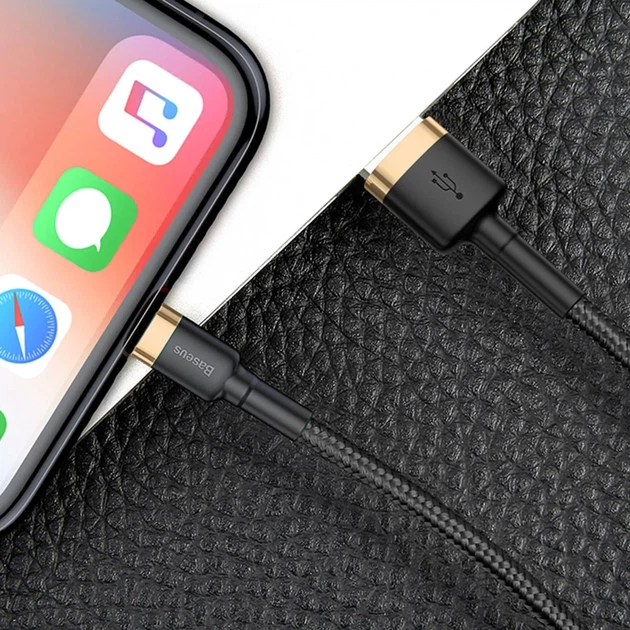 Кабель Baseus Kevlar Cable USB for Lightning 1.5A 2M Gold+Black (CALKLF-CV1) - Фото 7 Кабель Baseus Kevlar Cable USB for Lightning 1.5A 2M Gold+Black (CALKLF-CV1) - зображення 7
