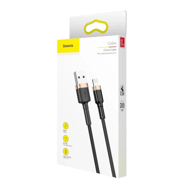 Кабель Baseus Kevlar Cable USB for Lightning 1.5A 2M Gold+Black (CALKLF-CV1) - Фото 9 Кабель Baseus Kevlar Cable USB for Lightning 1.5A 2M Gold+Black (CALKLF-CV1) - зображення 9