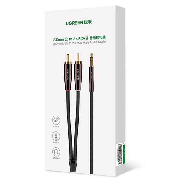 Кабель Ugreen Mini Jack 3.5mm to 2x RCA 2m Copper (6957303888474) - Фото 5 Кабель Ugreen Mini Jack 3.5mm to 2x RCA 2m Copper (6957303888474) - зображення 5