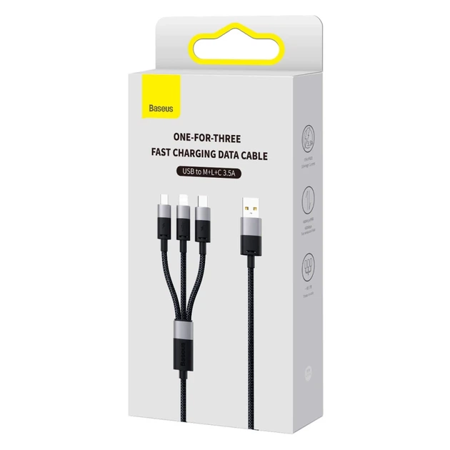 Кабель Baseus StarSpeed 3-in-1 USB-A to USB-C/Lightning/microUSB 1.2 m Black (CAXS000001) - Фото 5 Кабель Baseus StarSpeed 3-in-1 USB-A to USB-C/Lightning/microUSB 1.2 m Black (CAXS000001) - изображение 5