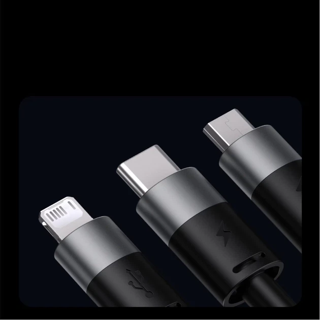 Кабель Baseus StarSpeed 3-in-1 USB-A to USB-C/Lightning/microUSB 1.2 m Black (CAXS000001) - Фото 15 Кабель Baseus StarSpeed 3-in-1 USB-A to USB-C/Lightning/microUSB 1.2 m Black (CAXS000001) - изображение 15