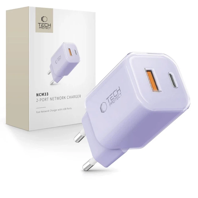 Фото - Зарядний пристрій Tech-Protect Мережевий NCM33 QC/PD 33W USB-C | USB-A Baby Purple
