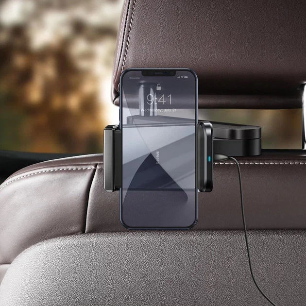 Автотримач з функцією бездротової зарядки Baseus Energy Storage Backseat Black (WXHZ-01) - зображення 10