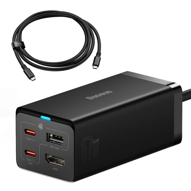 Мережевий зарядний пристрій Baseus Baseus GaN5 Pro HUB 2xUSB-C/HDMI/USB-A 100W USB-C to USB-C Cable Black (CCGP110201) - Фото 1 Мережевий зарядний пристрій Baseus Baseus GaN5 Pro HUB 2xUSB-C/HDMI/USB-A 100W USB-C to USB-C Cable Black (CCGP110201) - зображення 1