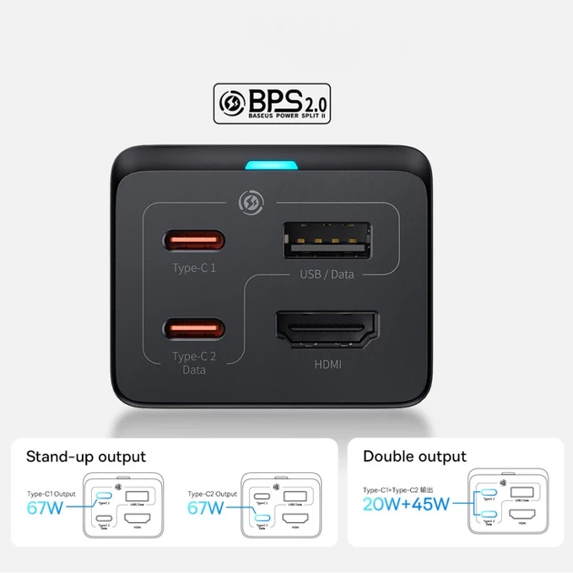 Мережевий зарядний пристрій Baseus Baseus GaN5 Pro HUB 2xUSB-C/HDMI/USB-A 100W USB-C to USB-C Cable Black (CCGP110201) - Фото 12 Мережевий зарядний пристрій Baseus Baseus GaN5 Pro HUB 2xUSB-C/HDMI/USB-A 100W USB-C to USB-C Cable Black (CCGP110201) - зображення 12