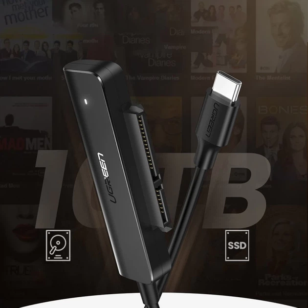 Адаптер Ugreen 2.5" SATA III 3.0 HDD SSD - USB Type-C 3.2 Gen 1 (SuperSpeed USB 5 Gbps) Black (UGR332) - зображення 2
