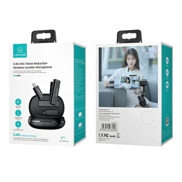 Беспроводной петличный микрофон Usams ZB243 ENC 2.4G Wireless Lavalier Microphone USB-C Black (ZB243MKF01) - изображение 10