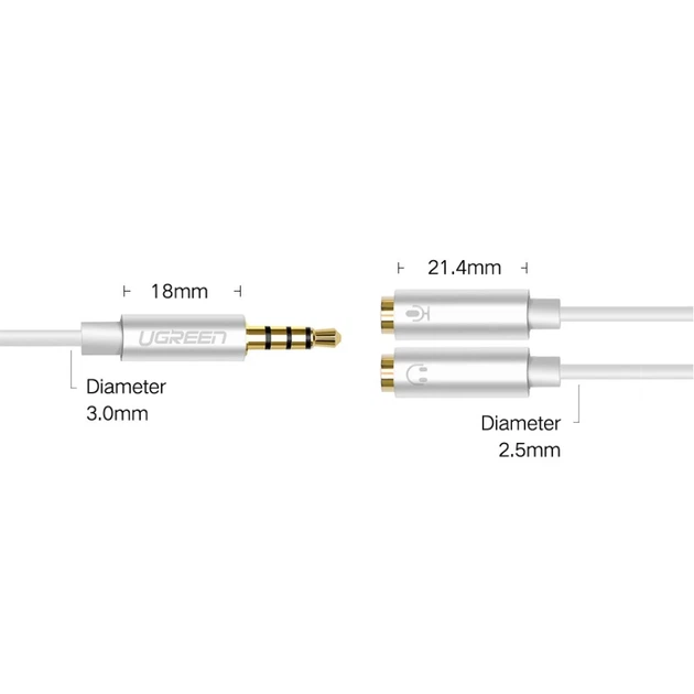 Кабель Ugreen Headphone Splitter 3.5 mm Mini Jack/AUX (Microphone + Stereo Output) 20cm Silver (6957303836192) - зображення 10