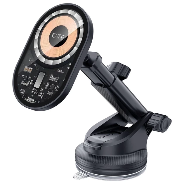 Автодержатель с функцией беспроводной зарядки Tech-Protect MM15W-V6 Magnetic Dashboard & Vent Car Mount Wireless Charger 15W Black with MagSafe (59063 - изображение 3