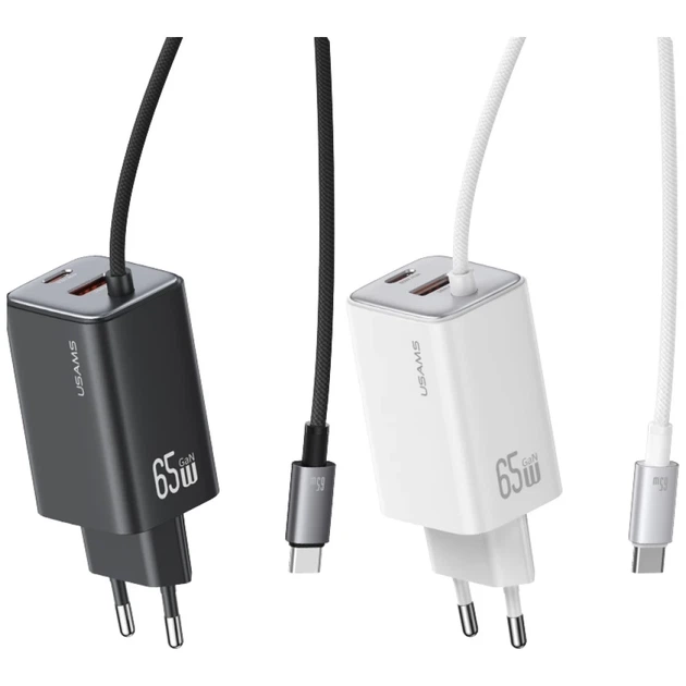 Сетевое зарядное устройство Usams JC Series PD/QC 65W USB-C | USB-A with Built-In USB-C Cable White (CC266TC02) - Фото 2 Сетевое зарядное устройство Usams JC Series PD/QC 65W USB-C | USB-A with Built-In USB-C Cable White (CC266TC02) - изображение 2