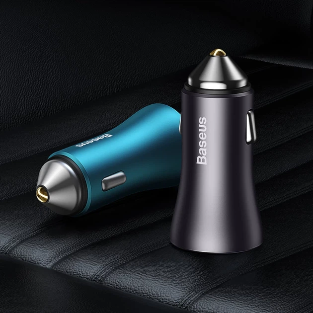 Автомобильное зарядное устройство Baseus Golden Contactor Max Dual Fast Charger Car Charger USB + USB Type-C Blue (CGJM000103) - изображение 7