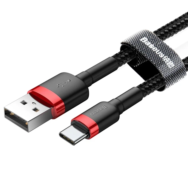 Кабель Baseus Cafule USB-A to USB-C 1m Black/Red (CATKLF-B91) - изображение 4