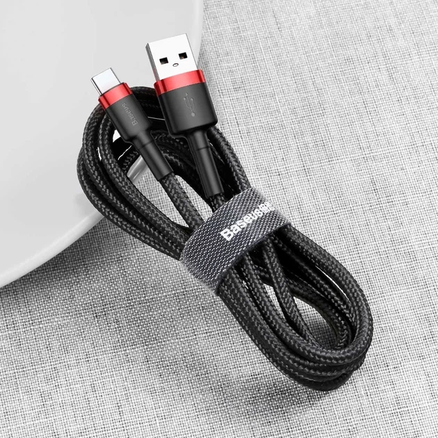 Кабель Baseus Cafule USB-A to USB-C 1m Black/Red (CATKLF-B91) - изображение 3