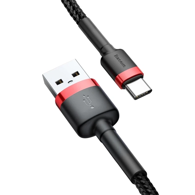 Кабель Baseus Cafule USB-A to USB-C 1m Black/Red (CATKLF-B91) - изображение 7