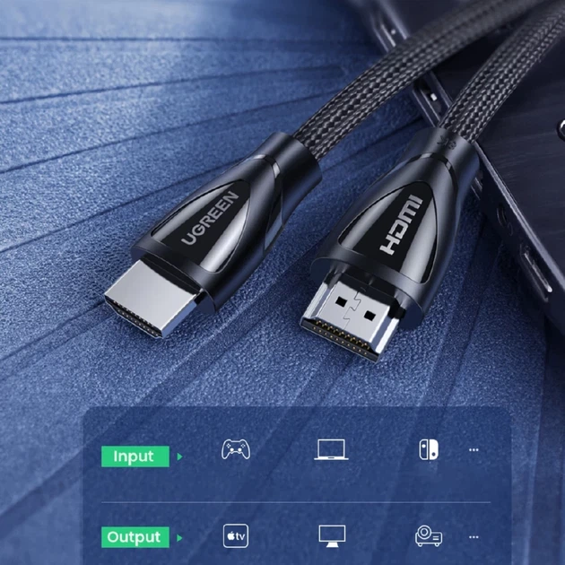 Кабель Ugreen HD140 HDMI to HDMI 2.1 8K 60Hz 3m Black (80404-ugreen) - Фото 4 Кабель Ugreen HD140 HDMI to HDMI 2.1 8K 60Hz 3m Black (80404-ugreen) - зображення 4