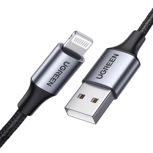 Кабель Ugreen US199 USB-A to Lightning 2.4A 1.5m Black (60157) - Фото 1 Кабель Ugreen US199 USB-A to Lightning 2.4A 1.5m Black (60157) - изображение 1