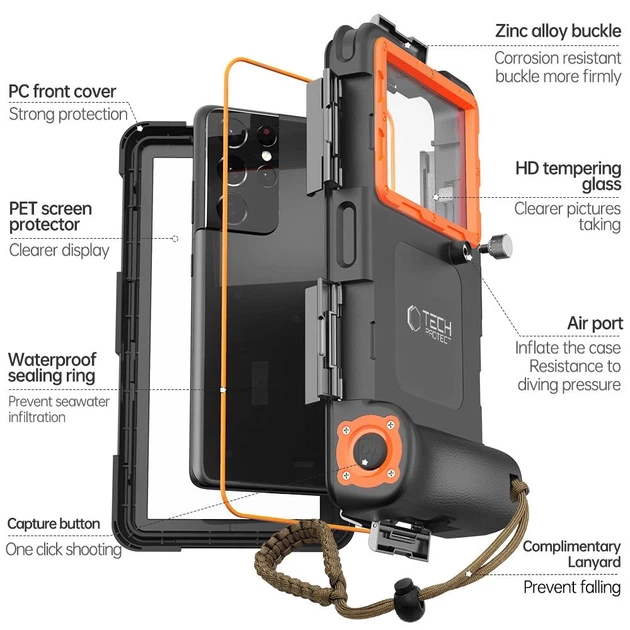 Водонепроницаемый чехол Tech-Protect IPX8 Universal Diving Waterproof Case Black Orange (5906302310234) - изображение 3