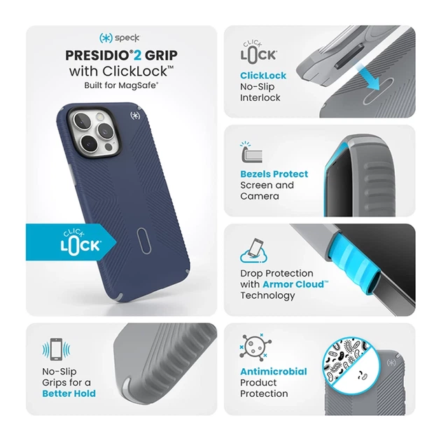 Чехол Speck Presidio2 Grip ClickLock для iPhone 16 Pro Max Coastal Blue Dust Grey with MagSafe (150725-3206) - изображение 3