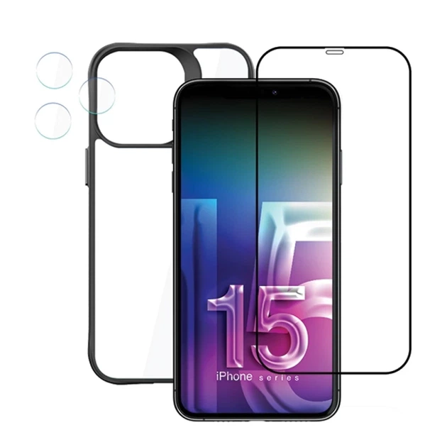 Чехол и защитное стекло 3mk Comfort Set 4in1 для iPhone 15 Pro Max Clear Black (5903108536622) - изображение 4