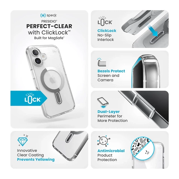 Чехол Speck Presidio Perfect-Clear ClickLock для iPhone 16 Clear Chrome with MagSafe (150691-3199) - изображение 3