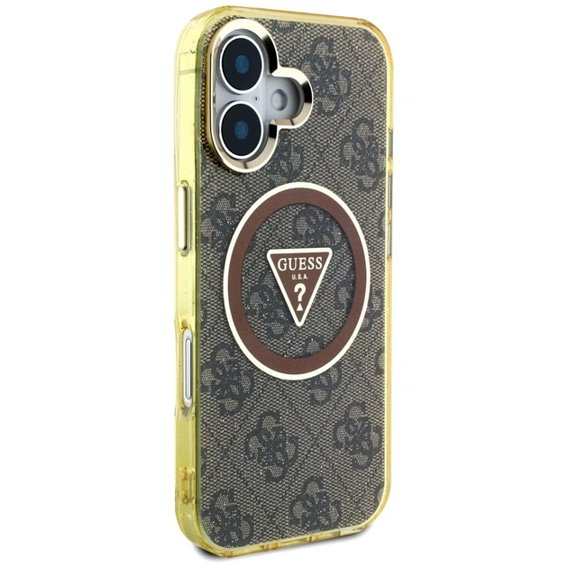 Чохол Guess IML Metal Glitter 4G Circle Triangle для iPhone 16 Brown with MagSafe (GUHMP16SHG4PRTGW) - зображення 4