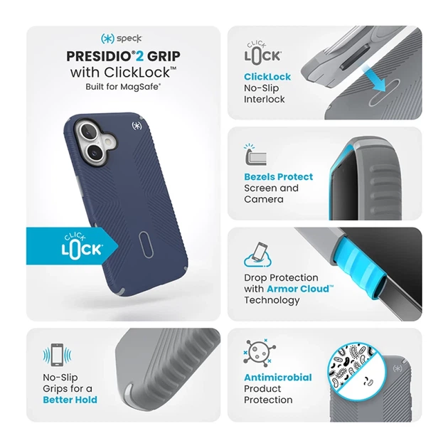 Чохол Speck Presidio2 Grip ClickLock для iPhone 16 Coastal Blue Dust Grey with MagSafe (150689-3206) - зображення 3