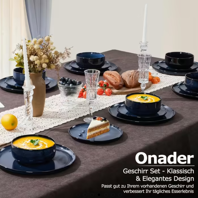 Набір посуду Onader на 6 осіб 18 предметів, керамічні тарілки та миски, блакитний, для посудомийної машини - Фото 5 Набір посуду Onader на 6 осіб 18 предметів, керамічні тарілки та миски, блакитний, для посудомийної машини - зображення 5