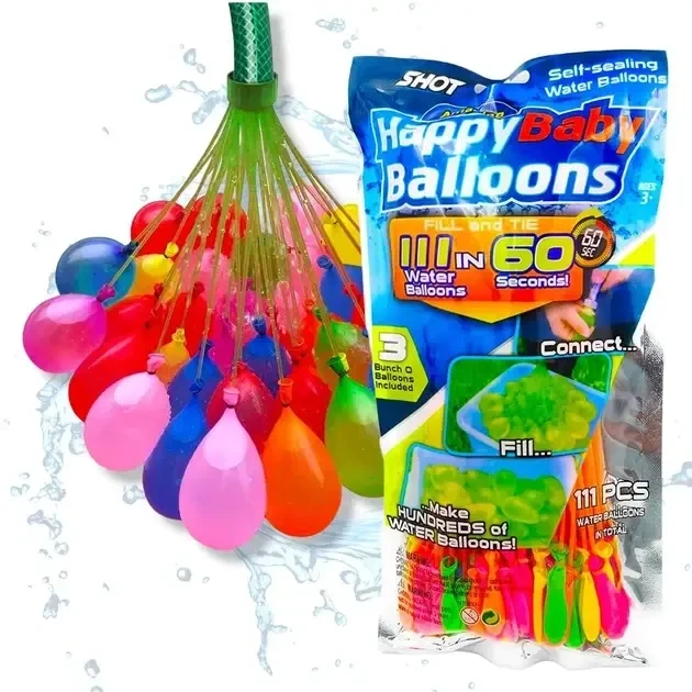 Водяные разноцветные бомбочки-шарики Happy Baby Balloons (111 шт) - изображение 2