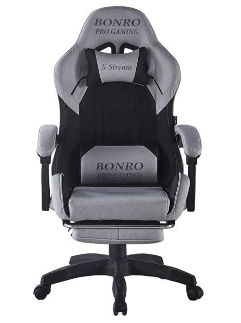Кресло геймерское Bonro B-145 черно-серрое тканевое с подставкой для ног и подушками (125-76-42401049) - Фото 2 Кресло геймерское Bonro B-145 черно-серрое тканевое с подставкой для ног и подушками (125-76-42401049) - изображение 2