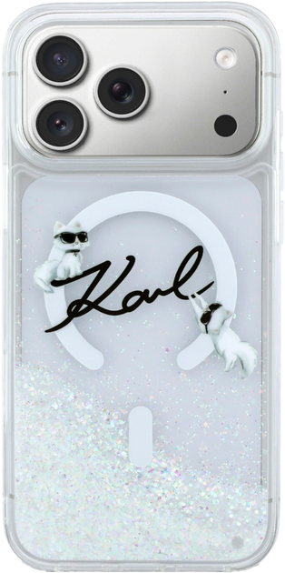 Etui Karl Lagerfeld Liquid Glitter Karl Script Logo MagSafe do Apple iPhone 17 Pro Transparent (3666339608293) - obraz 3