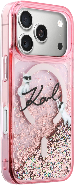 Etui Karl Lagerfeld Liquid Glitter Karl Script Logo MagSafe do Apple iPhone 17 Pro Pink (3666339608132) - obraz 4