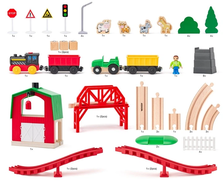 Ігровий набір залізниця WoodyLand Ферма 60 елементів 93077 30777 (8591864930777) - зображення 3