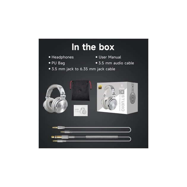 Наушники OneOdio Pro 10 3,5мм/6,35мм Silver (Pro 10 Silver) - Фото 6 Наушники OneOdio Pro 10 3,5мм/6,35мм Silver (Pro 10 Silver) - изображение 6