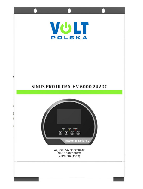 Сонячний інвертор Volt Polska ULTRA-HV 6000 24/230V (3000/6000W) + 80A MPPT (450V) автономний, з дисплеєм - Фото 3 Сонячний інвертор Volt Polska ULTRA-HV 6000 24/230V (3000/6000W) + 80A MPPT (450V) автономний, з дисплеєм - зображення 3