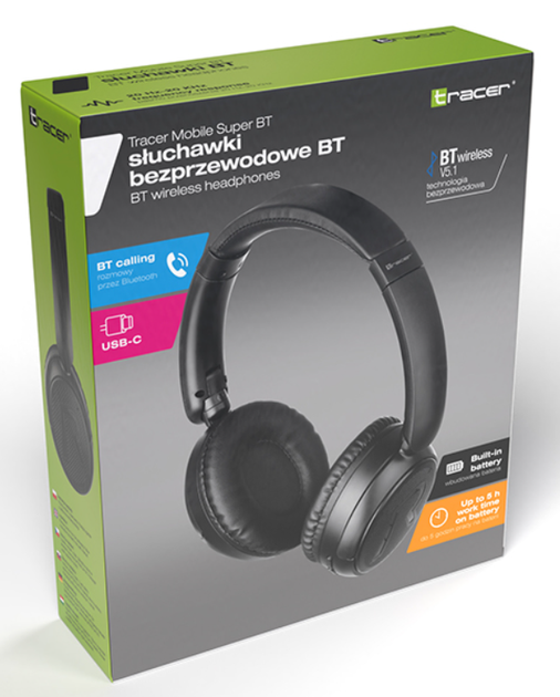 Бездротові навушники з мікрофоном 32 Ом 20-20000 Гц Bluetooth 5.1 Tracer MOBILE Super BT TRASLU47379, повнорозмірні - Фото 6 Бездротові навушники з мікрофоном 32 Ом 20-20000 Гц Bluetooth 5.1 Tracer MOBILE Super BT TRASLU47379, повнорозмірні - зображення 6