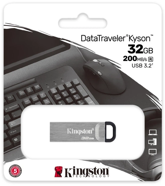 Флеш-накопитель USB3.2 32GB Kingston DataTraveler Kyson Silver/Black (DTKN/32GB) - изображение 4