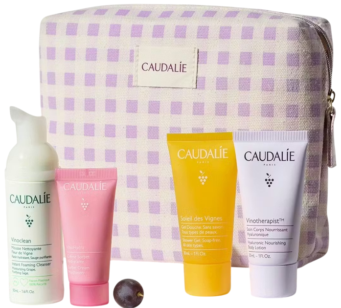 Zestaw Caudalie The Travel Essentials Pianka do mycia twarzy 50 ml + Krem-sorbet 15 ml + Żel pod prysznic 30 ml + Balsam do ciała 30 ml (3522932128326) - obraz 2